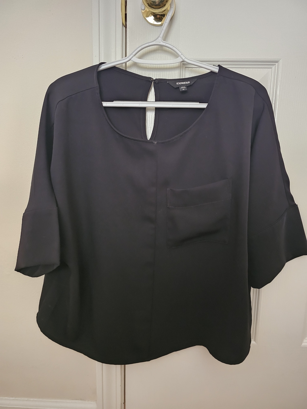 Express Black Scoop-Neck Pocket Blouse